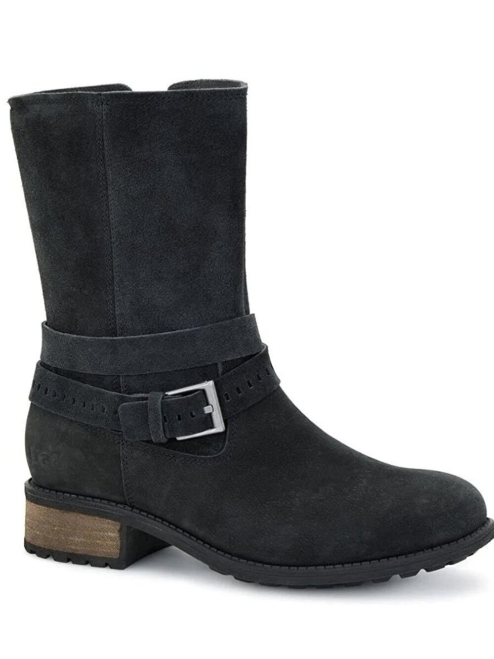 UGG women's Australia Kiings leather boots 9 mid calf black biker moto